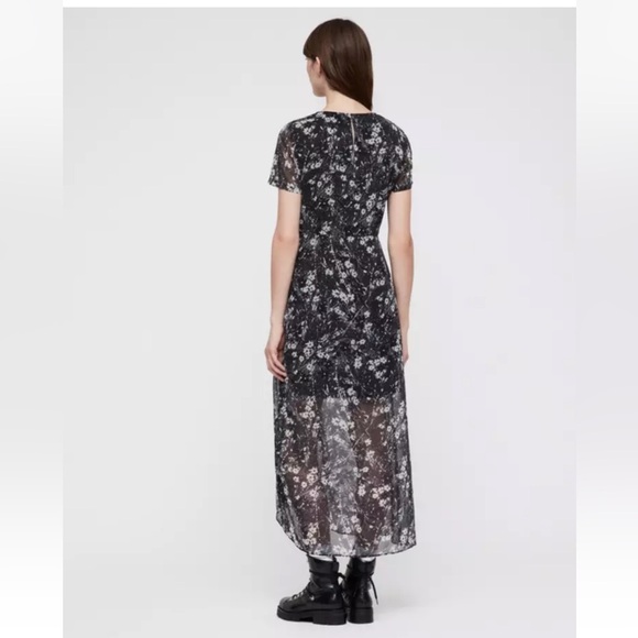 ALLSAINTS Ariya Lisk Floral Print Ruched Drawstring Semi Sheer Maxi Skirt Dress - Picture 5 of 13
